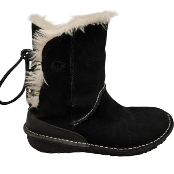 Sorel Shoes - Sorel MALINA Suede Winter Snow Boots Womens 8 Black Lace Up Faux Fur